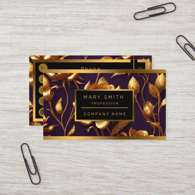 Luxury Big Gold Rose Modern Collection Business Card (Front/Back In Situ)