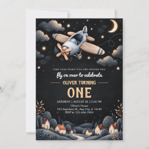 Luxury Black Aeroplane Birthday Invitation