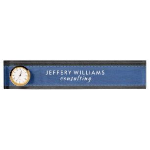 Luxury black and blue vintage leather nameplate