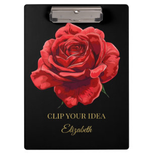 Luxury Black and Crimson Elegant Rose Custom text  Clipboard