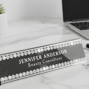 Luxury Black And Glitter Diamond  Desk Name Plate