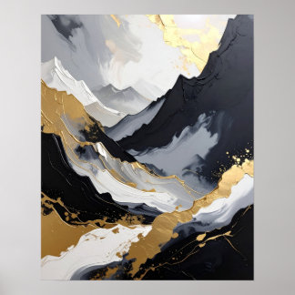 Luxury Black and Gold Abstract Impasto Poster