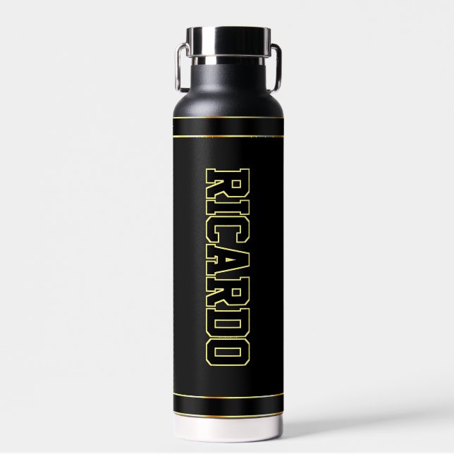 Luxury Black and Gold Add Name Thor Style Water Bottle (Front)