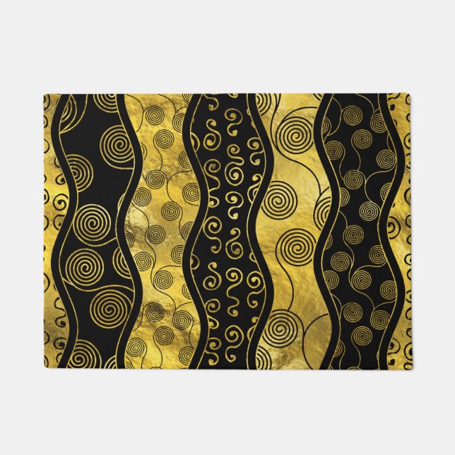 Luxury  Black and Gold African Pattern Doormat (Front)