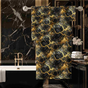 Luxury Black and Gold Alcohol Ink Marble Towel Set