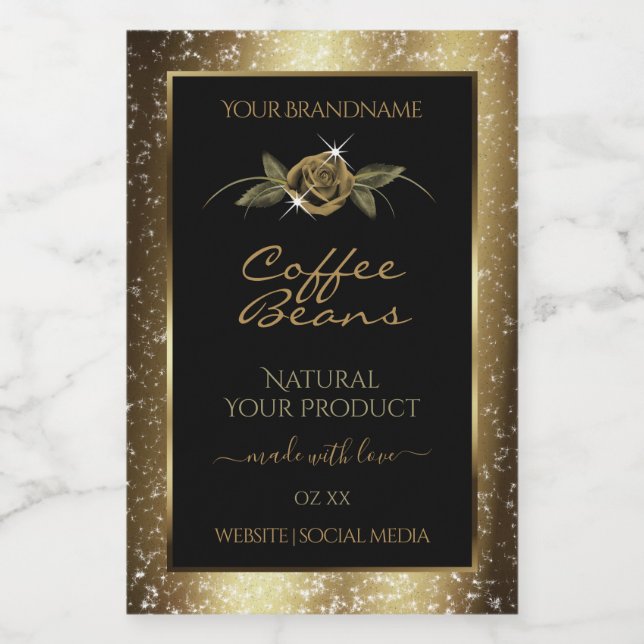 Luxury Black and Gold Brown Glitter Product Labels (Single Label)
