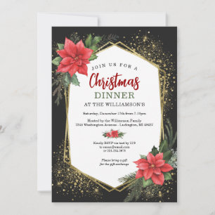 Luxury Black and Gold Christmas Dinner Invitation