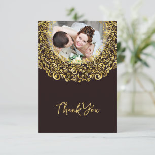 Luxury Black and Gold design with Photo Thank You Card