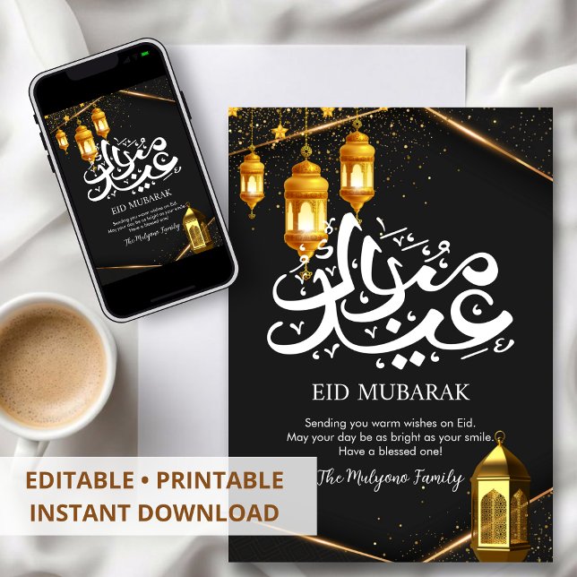 Luxury Black and Gold Diamond Frame Eid Card (Creator Uploaded)