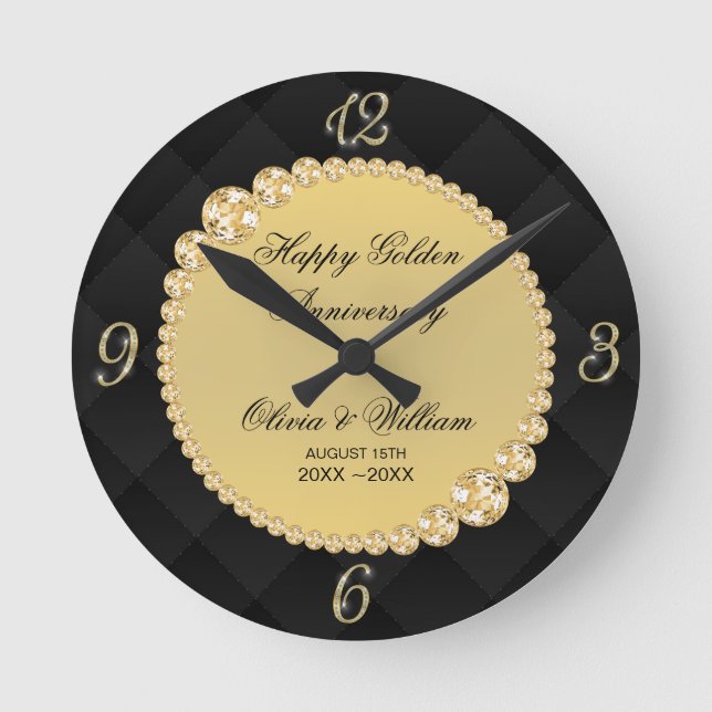 Luxury Black And Gold Diamonds  Round Clock (Front)