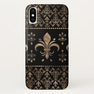 Luxury black and gold Fleur-de-lis ornament Case-Mate iPhone Case