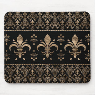 Luxury black and gold Fleur-de-lis ornament Mouse Pad