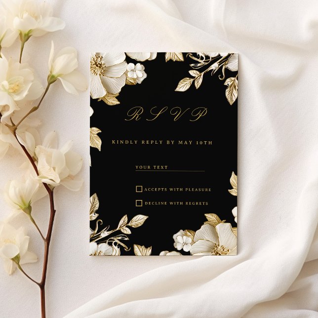 Luxury black and gold floral RSVP Invitation (Luxury black and gold floral RSVP )
