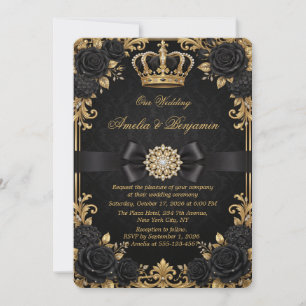 Luxury Black and Gold Floral Wedding Invitation