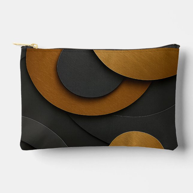 Luxury Black and Gold Geometric Abstract Design Accessory Pouch (Front)