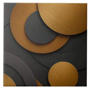 Luxury Black and Gold Geometric Abstract Design Ceramic Tile