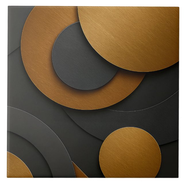 Luxury Black and Gold Geometric Abstract Design Ceramic Tile (Front)