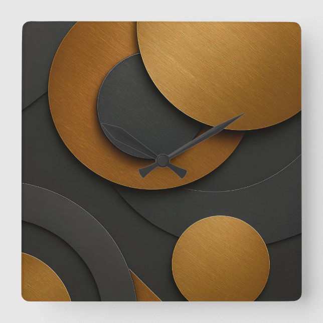 Luxury Black and Gold Geometric Abstract Design Square Wall Clock (Front)