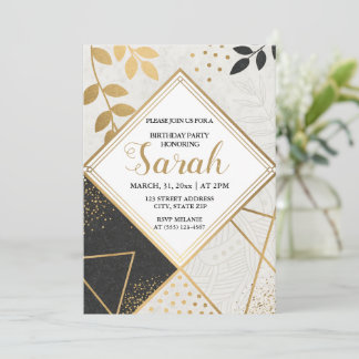 luxury black and gold glitter modern birthday  invitation
