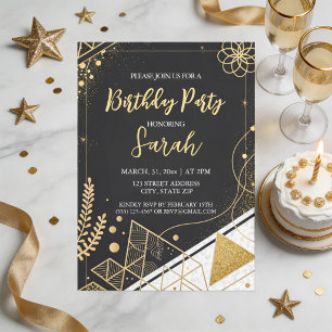 luxury black and gold glitter modern birthday  invitation