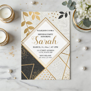 luxury black and gold glitter modern birthday  invitation