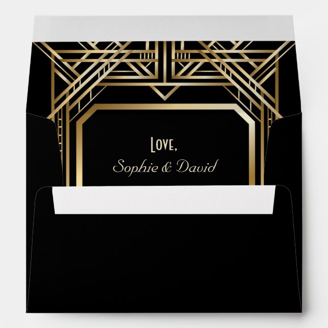 Luxury Black and Gold Great Gatsby Wedding Envelope (Back (Bottom))