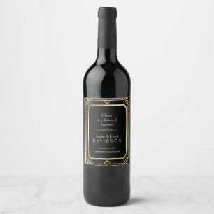 Luxury Black and Gold Great Gatsby Wedding Wine Label