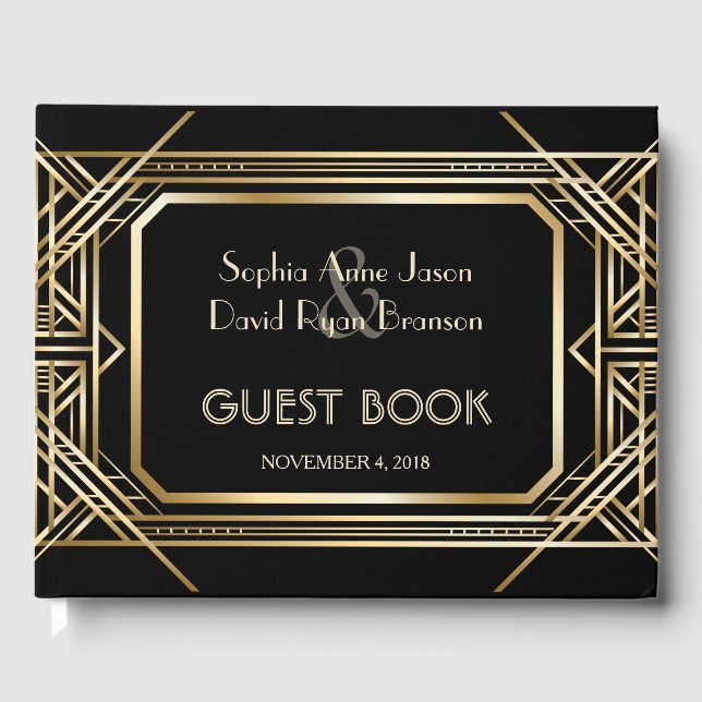 Luxury Black and Gold Great Wedding Guest Book (Front)