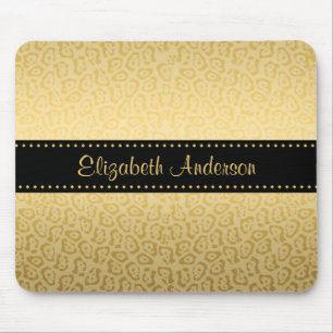 Luxury Black and Gold Jaguar Print With Name Mouse Pad