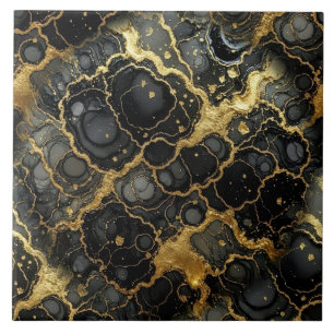 Luxury Black and Gold Marble Alcohol Ink Ceramic Tile
