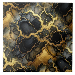 Luxury Black and Gold Marble Alcohol Ink Ceramic Tile