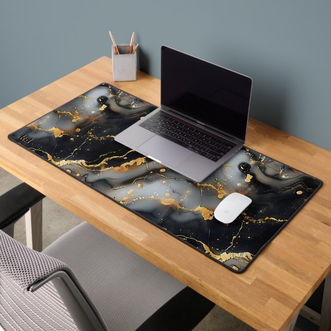 Luxury black and gold marble background desk mat (Office 2)