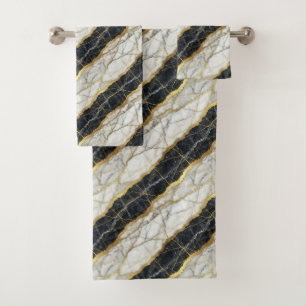 Luxury Black and Gold Marble Bath Towel Set