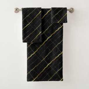 Luxury Black and Gold Marble Bath Towel Set