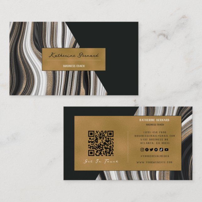 Luxury Black and Gold Marble Business Coach Card (Front/Back)