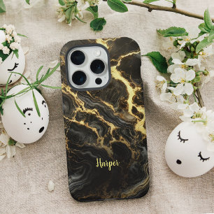 Luxury Black and Gold Marble Personalised iPhone  iPhone 15 Pro Case