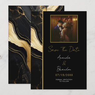 Luxury Black and Gold Marble Photo Wedding Save The Date