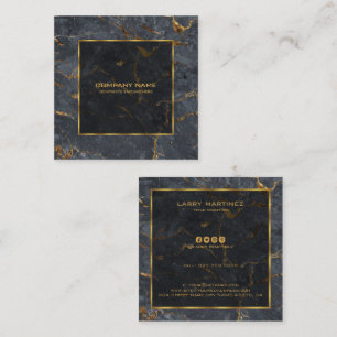 Luxury black and gold marble simple gold frame square business card