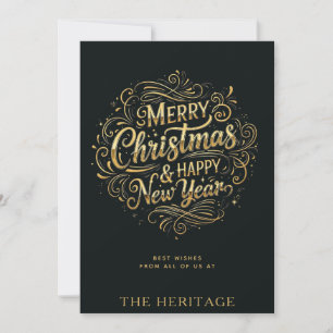 Luxury Black and Gold Merry Christmas & New Year  Holiday Card
