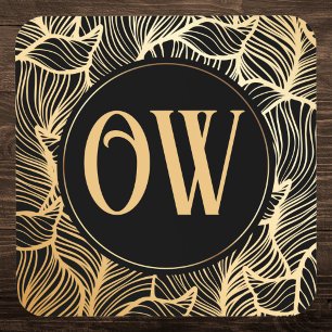 Luxury Black and Gold Monogram Coaster