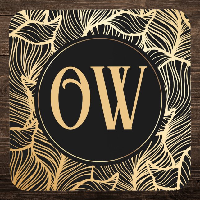 Luxury Black and Gold Monogram Coaster (Creator Uploaded)