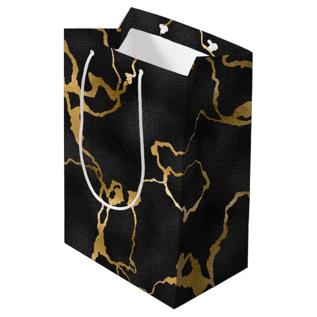 Luxury black and gold pattern glam design medium gift bag (Back Angled)