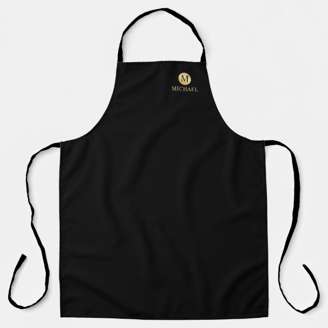 Luxury Black and Gold Personalised Monogram Apron (Front)