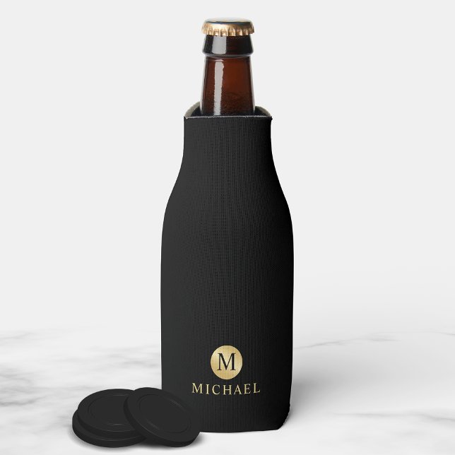 Luxury Black and Gold Personalised Monogram Bottle Cooler (Creator Uploaded)