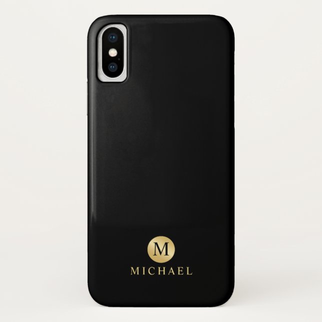 Luxury Black and Gold Personalised Monogram Case-Mate iPhone Case (Back)