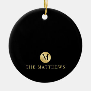 Luxury Black and Gold Personalised Monogram Ceramic Ornament