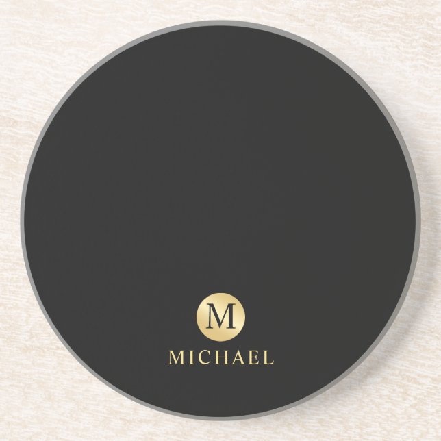 Luxury Black and Gold Personalised Monogram Coaster (Front)