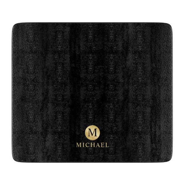 Luxury Black and Gold Personalised Monogram Cutting Board (Front)