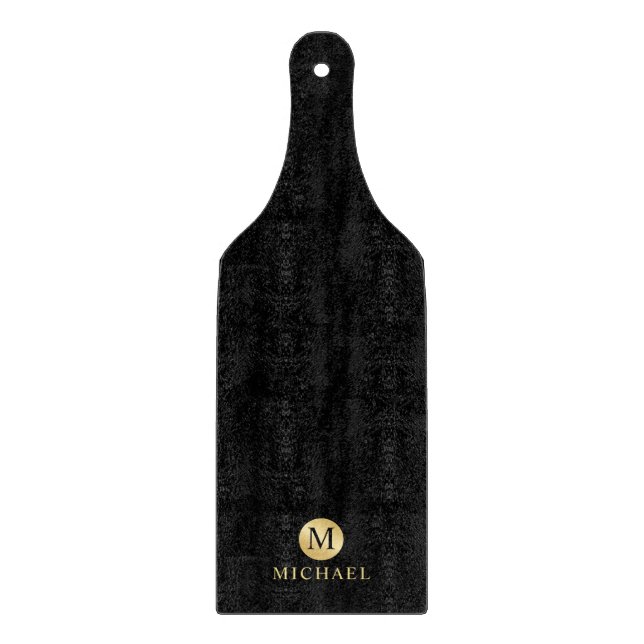 Luxury Black and Gold Personalised Monogram Cutting Board (Front)