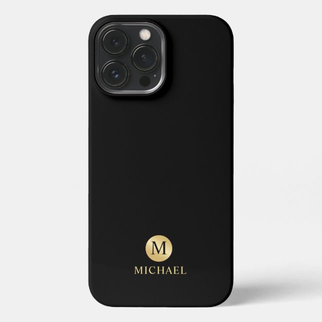 Luxury Black and Gold Personalised Monogram iPhone Case (Back)